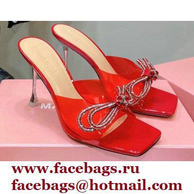 Mach  &  Mach Heel 8.5cm Crystal Double Bow Mules PVC Red 2022